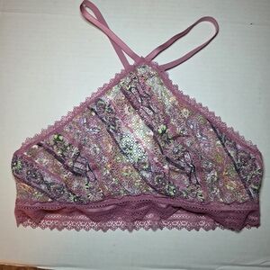 Victoria's Secret Pink Floral Lace Lightly Lined Bralette Large
